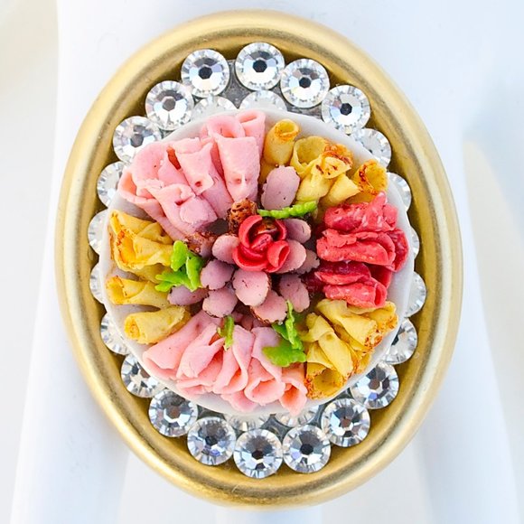 COLD CUTS PLATTER SWAROVSKI RHINESTONE RING